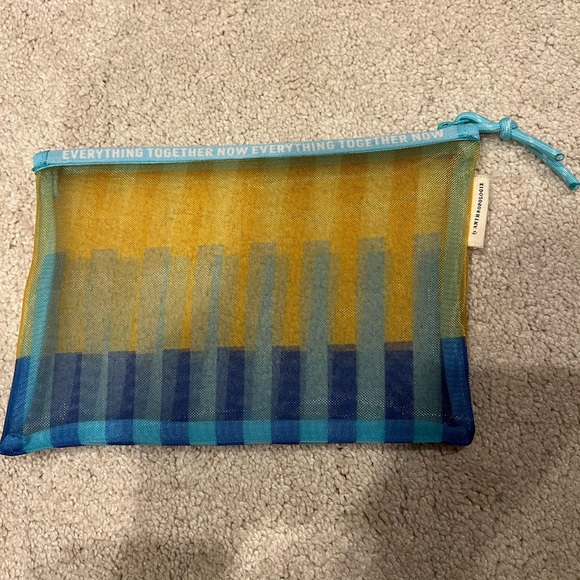 Anthropologie Medium Mesh Pouch Yellow Stripe Motif Multi - Picture 3 of 4